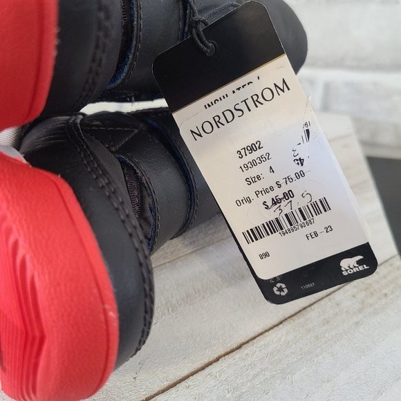 Sorel Whitney Strap Children's Boots Sz 4 Red and Black Micro Fleece Lined NWT - Picture 8 of 8